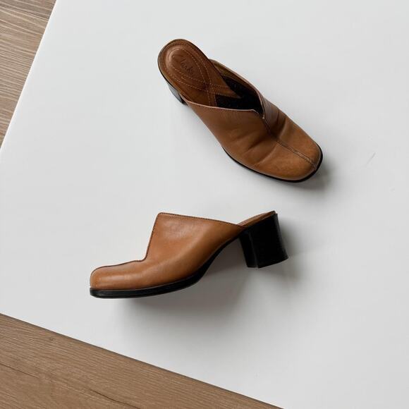 Brown Leather Clogs Mules Size 6 Chunky Heel Clarks - Picture 3 of 8